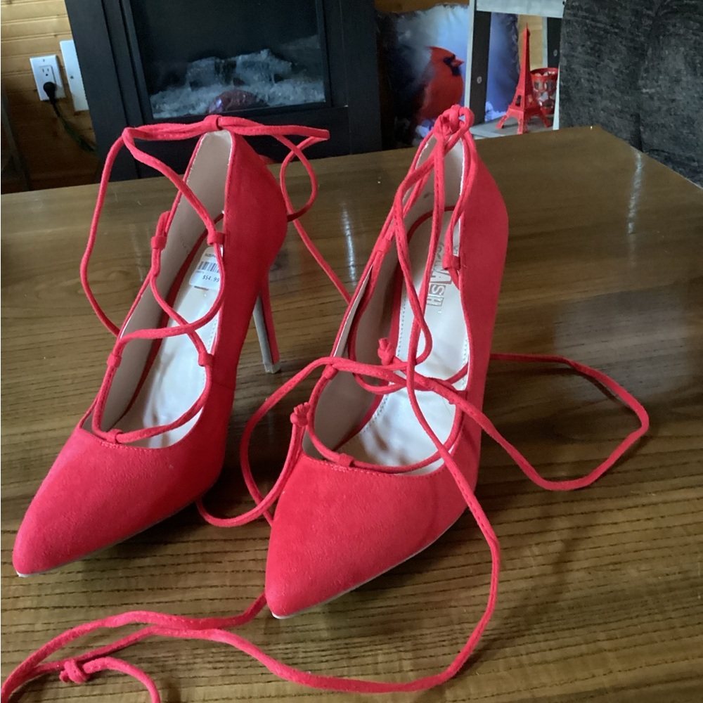 Brash Vibrant Red Lace-Up Heels